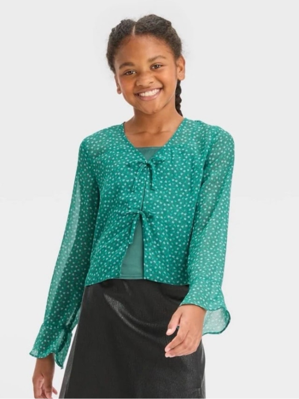 NWT Girls Art class front tie chiffon 2 in 1 blouse top 10/12